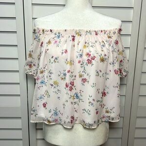 WAYF Floral Off The Shoulder Ruffle Lined Pull Sleeve Top Size Large NWT
